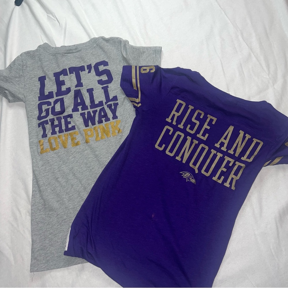 VS PINK BALTIMORE RAVENS SHIRT lot of 2 shirts Tshirt t small s sm purple